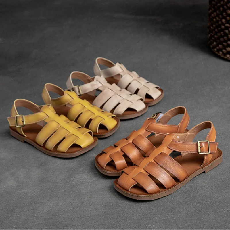 Summer New Cow Leather Gladiator Sandals Women's Round Head Colorblock Weave Retro Flat Shoes Ladies Casual Shoes
Summer New Cow Leather Gladiator Sandals Women's Round Head Colorblock Weave Retro Flat Shoes Ladies Casual Shoes