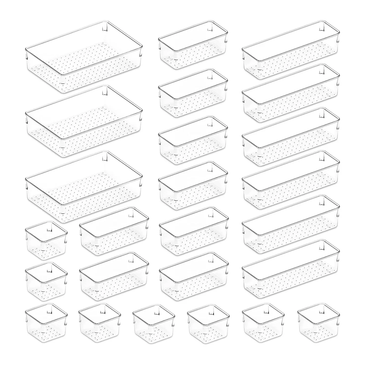 25 PCS Drawer Organizer Set Clear Plastic Desk Drawer Dividers Trays Dresser Storage Bins Separation Box for Makeup
25 PCS Drawer Organizer Set Clear Plastic Desk Drawer Dividers Trays Dresser Storage Bins Separation Box for Makeup