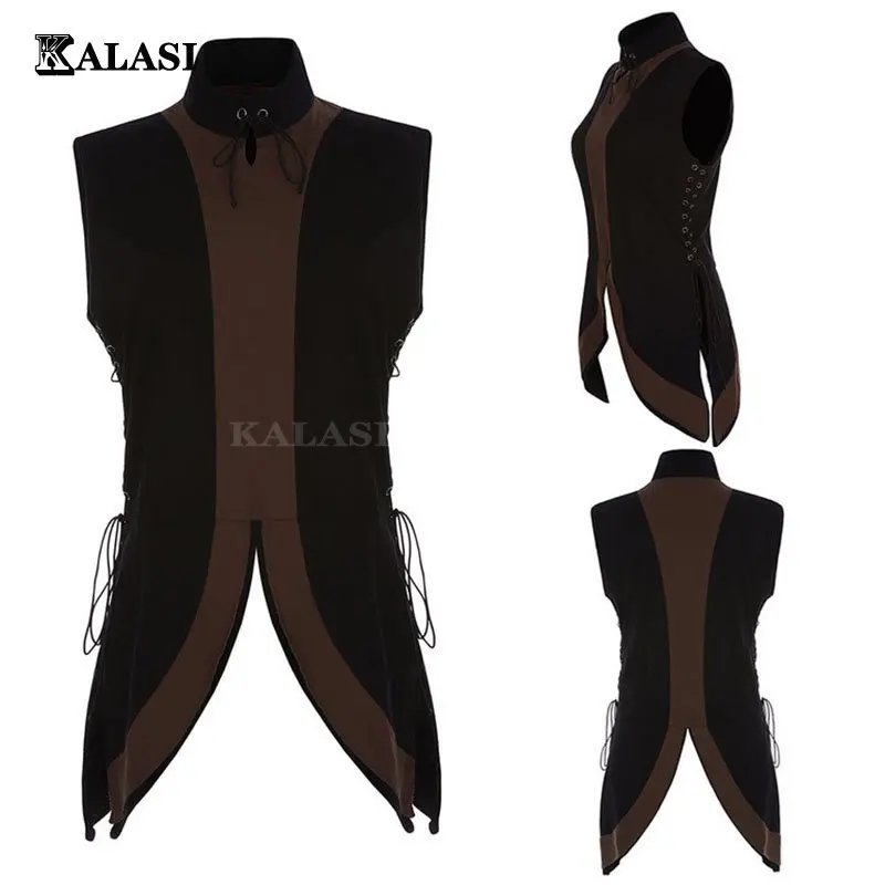 

Men's Medieval Knight Warrior Armor Costume Vest Swallow Tail Landlord Top Shirt Lace-Up Waistcoat Tabard Surcoat For Adult Men