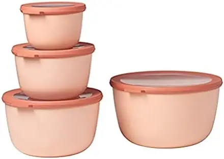 

Cirqula Set of 4 Multi Food Storage and Serving Bowls with Lids, Food Prep Containers, Deep, Nordic Blush, 1 each (17oz, 34oz, 6