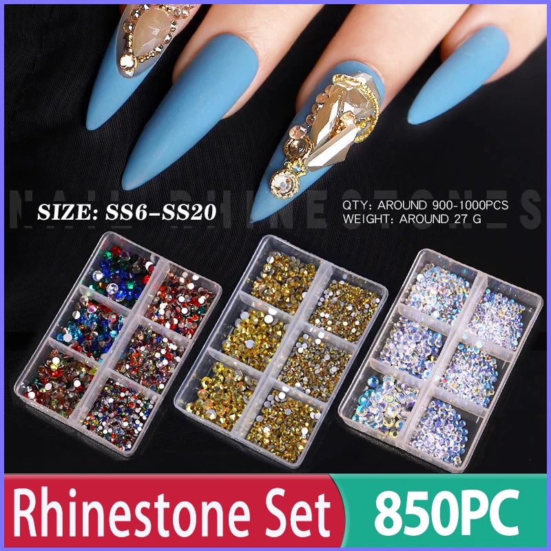 850PC/Box Crystal Porcelain White Nail Rhinestones Diamond Mixed Color AB Rhinestones Set 6 Grids FlatBack Nail Art Decorations
850PC/Box Crystal Porcelain White Nail Rhinestones Diamond Mixed Color AB Rhinestones Set 6 Grids FlatBack Nail Art Decorations