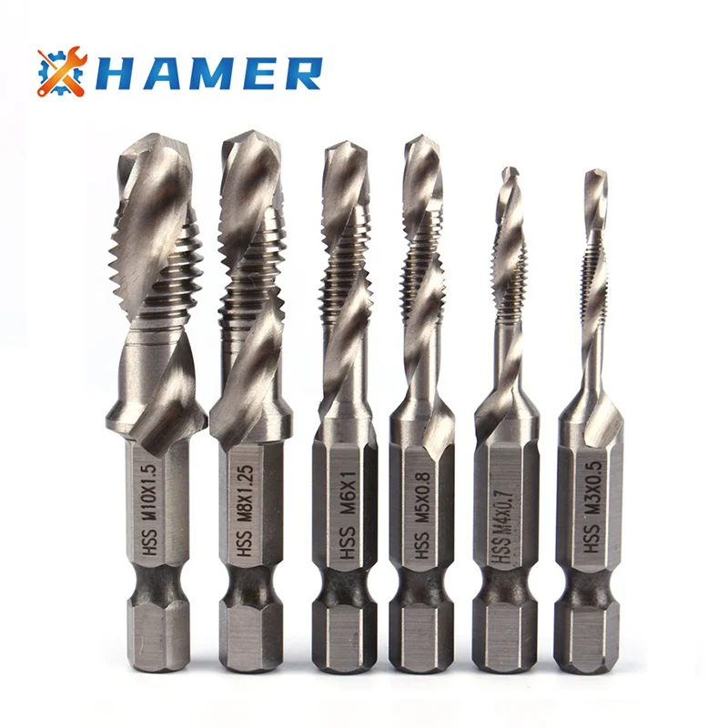 6pcs M3-M10 Tap Drill Bit Set Hex Shank Screw High Speed Steel Composite Taps Countersink Deburr Set Hand Tools
6pcs M3-M10 Tap Drill Bit Set Hex Shank Screw High Speed Steel Composite Taps Countersink Deburr Set Hand Tools