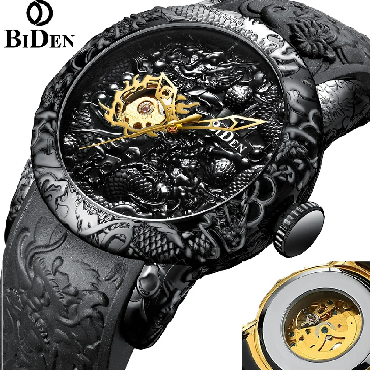BIDEN Original Men Fashion Casual Automatic Wristwatches Mechanical 3D Engrave Dial Tranparent Silicone Strap Relogio Masculino
BIDEN Original Men Fashion Casual Automatic Wristwatches Mechanical 3D Engrave Dial Tranparent Silicone Strap Relogio Masculino
