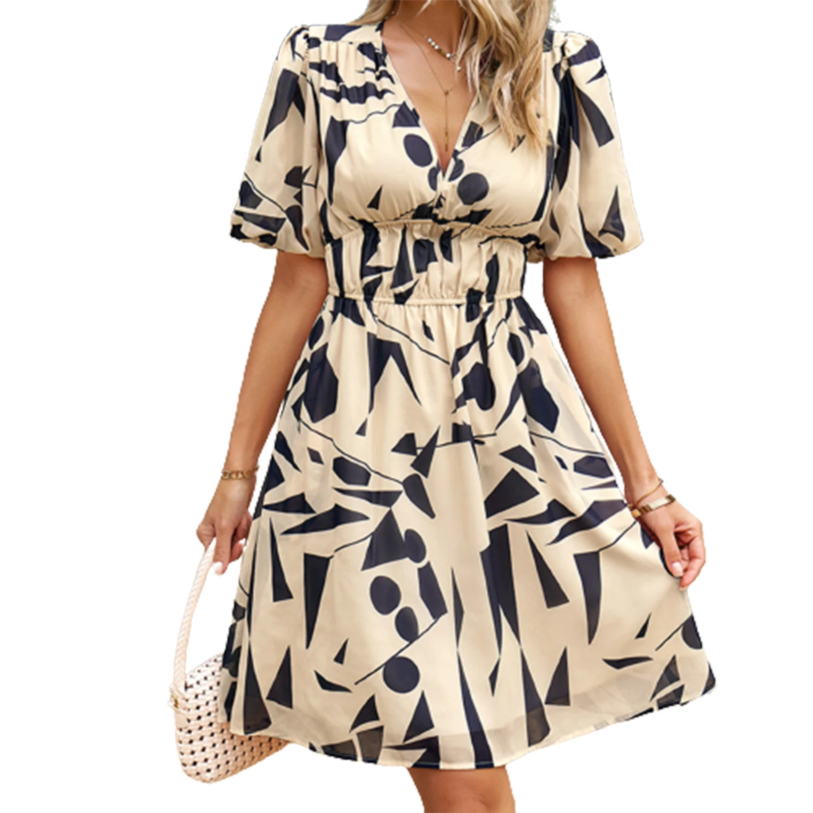 Woman Cinched Waist V-Neck Skirt Female Summer Slim Dress Gift for Christmas Birthday New Year
Woman Cinched Waist V-Neck Skirt Female Summer Slim Dress Gift for Christmas Birthday New Year