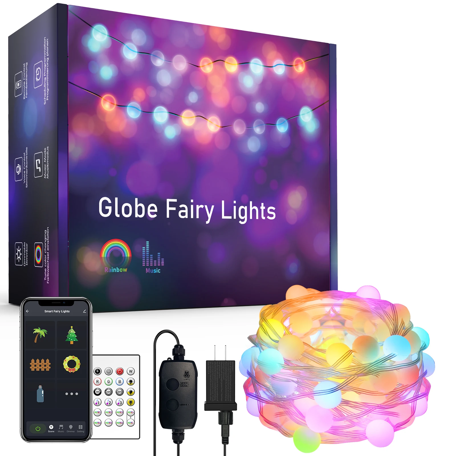 Led Globe String Lights RGB Fairy Light IP65 Intelligent APP Remote Control BT 5.0 Outdoor Waterproof For Garland Christmas Tree
Led Globe String Lights RGB Fairy Light IP65 Intelligent APP Remote Control BT 5.0 Outdoor Waterproof For Garland Christmas Tree