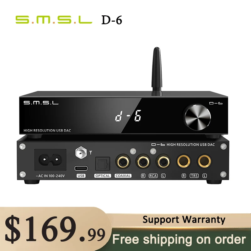 SMSL D-6 декодер двойной Ak4493s поддержка DSD512 PCM 768 кГц/32 бит D6 DAC Bluetooth 5,1 SBC/AAC/APTX HD/LDAC с дистанционным управлением
SMSL D-6 декодер двойной Ak4493s поддержка DSD512 PCM 768 кГц/32 бит D6 DAC Bluetooth 5,1 SBC/AAC/APTX HD/LDAC с дистанционным управлением