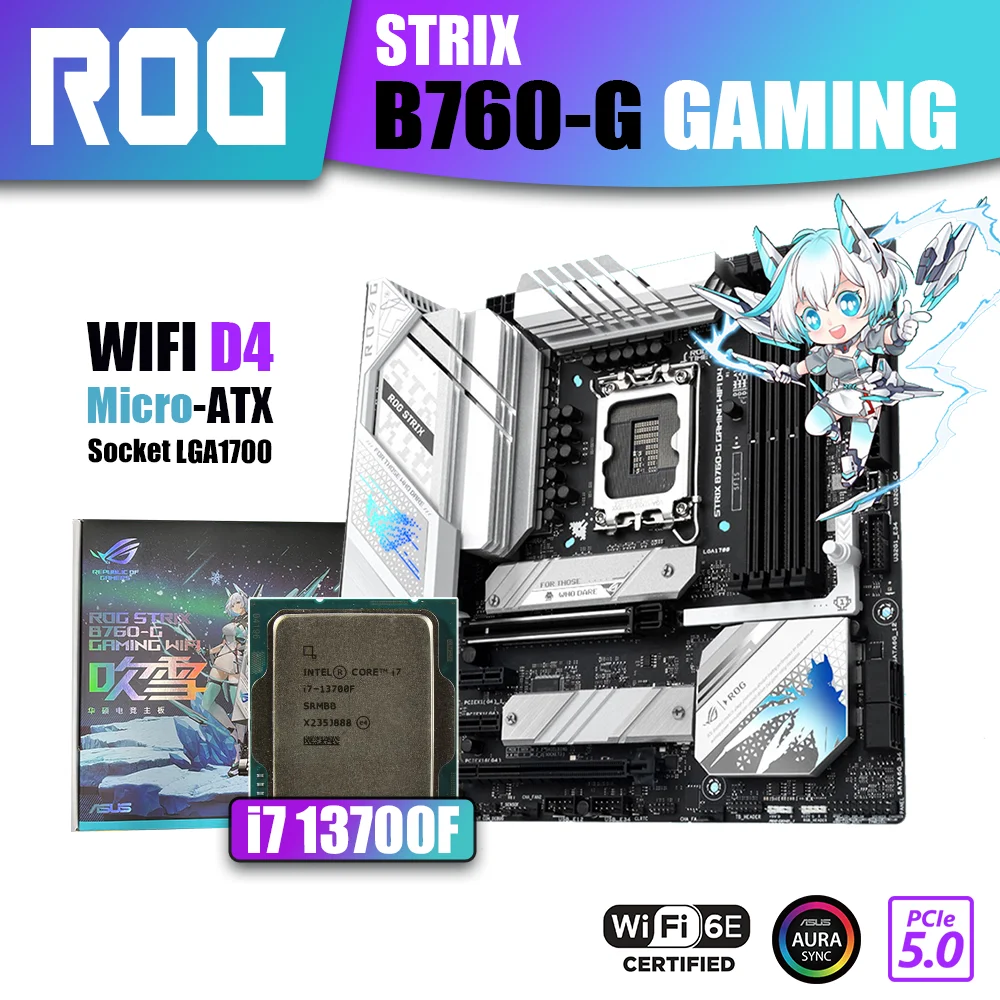 

Новый комплект ASUS ROG STRIX B760-G GAMING WIFI D4 с процессором Intel core i7 13700F CPU LGA1700 DDR4 память материнская плата RGB Combo DP USB PCIE5.0 поддерживает видеокарты NVIDIA AMD для настольных ПК Gamer