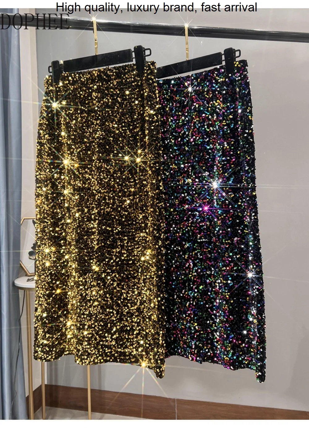 Spring 2023 New Fashion Thick Stretch High Waist Mid-length Skirt BLINGBLING All-match Wrap Buttocks Split Sequins A-line Skirts
Spring 2023 New Fashion Thick Stretch High Waist Mid-length Skirt BLINGBLING All-match Wrap Buttocks Split Sequins A-line Skirts