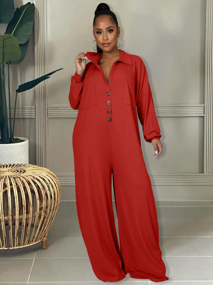 Loose Women Jumpsuit Long Sleeves Turn Down Collar Wide Leg Pants Fashion Female African Office Ladies Casual Spring One Pieces
Loose Women Jumpsuit Long Sleeves Turn Down Collar Wide Leg Pants Fashion Female African Office Ladies Casual Spring One Pieces