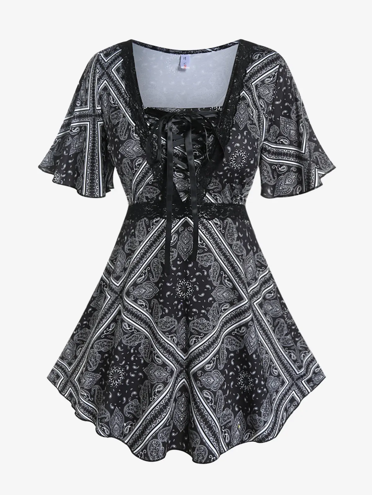 ROSEGAL Women Tunic Top Lace Trim Square Neck Tee Fashion Lace Up Hanky Paisely Printed Flutter Sleeves T-Shirts 4XL
ROSEGAL Women Tunic Top Lace Trim Square Neck Tee Fashion Lace Up Hanky Paisely Printed Flutter Sleeves T-Shirts 4XL