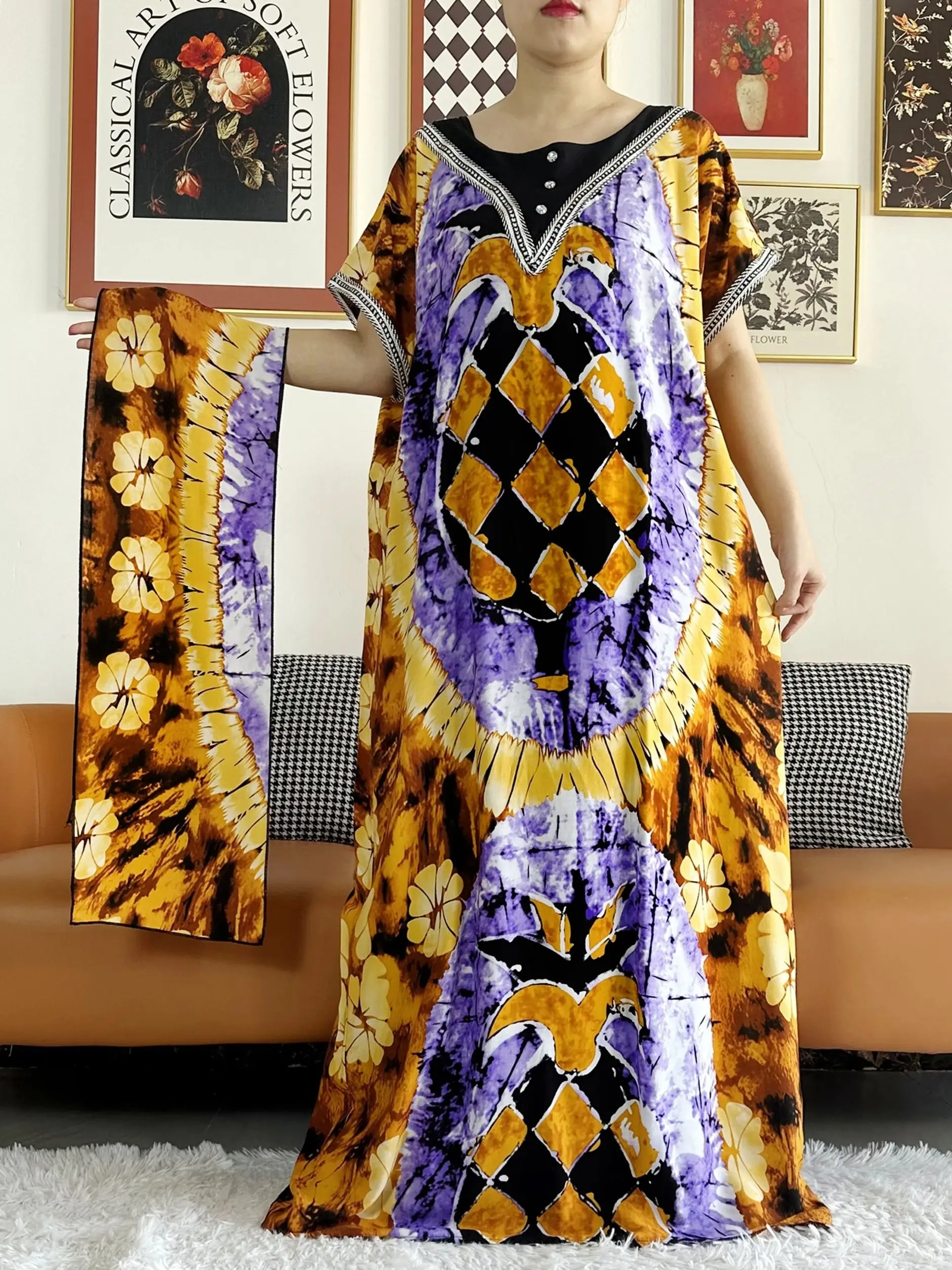 2023 Summer Short Sleeve Dress Cotton Tie-dye Boubou Maxi Islam Women Femme Dress With Small Scarf African Loose Clothes
2023 Summer Short Sleeve Dress Cotton Tie-dye Boubou Maxi Islam Women Femme Dress With Small Scarf African Loose Clothes