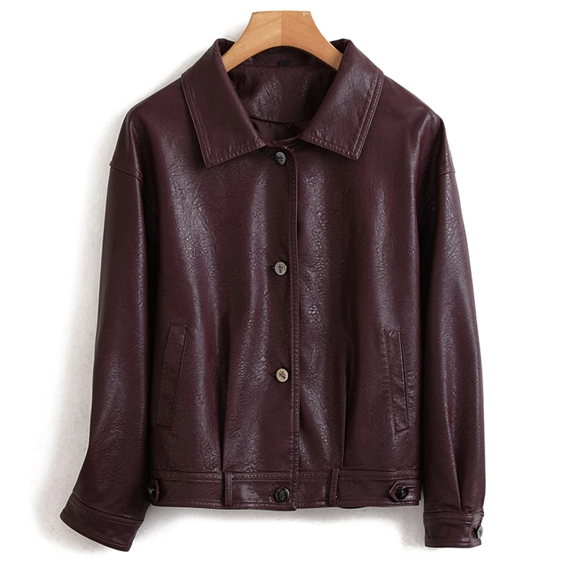 Autumn Short Soft Purple Leather Jacket Women Long Sleeve Korean Fashion Leather Coat Women Single Breasted Black Leather Top
Autumn Short Soft Purple Leather Jacket Women Long Sleeve Korean Fashion Leather Coat Women Single Breasted Black Leather Top