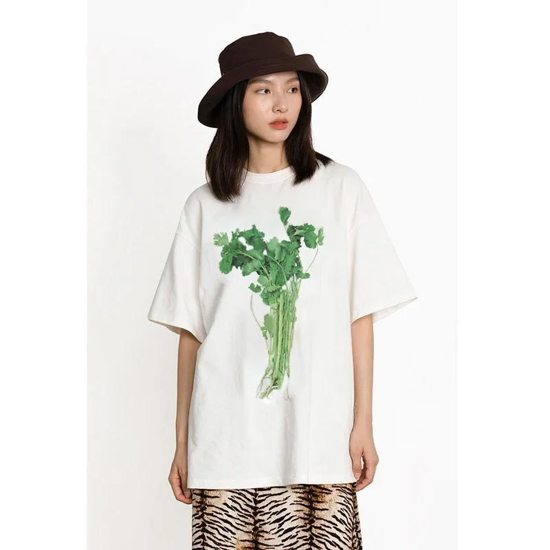 2023 Ladies T-Shirt Summer 100% Cotton Coriander Print Loose Casual Versatile White Couple Short Sleeve T-Shirt Top
2023 Ladies T-Shirt Summer 100% Cotton Coriander Print Loose Casual Versatile White Couple Short Sleeve T-Shirt Top