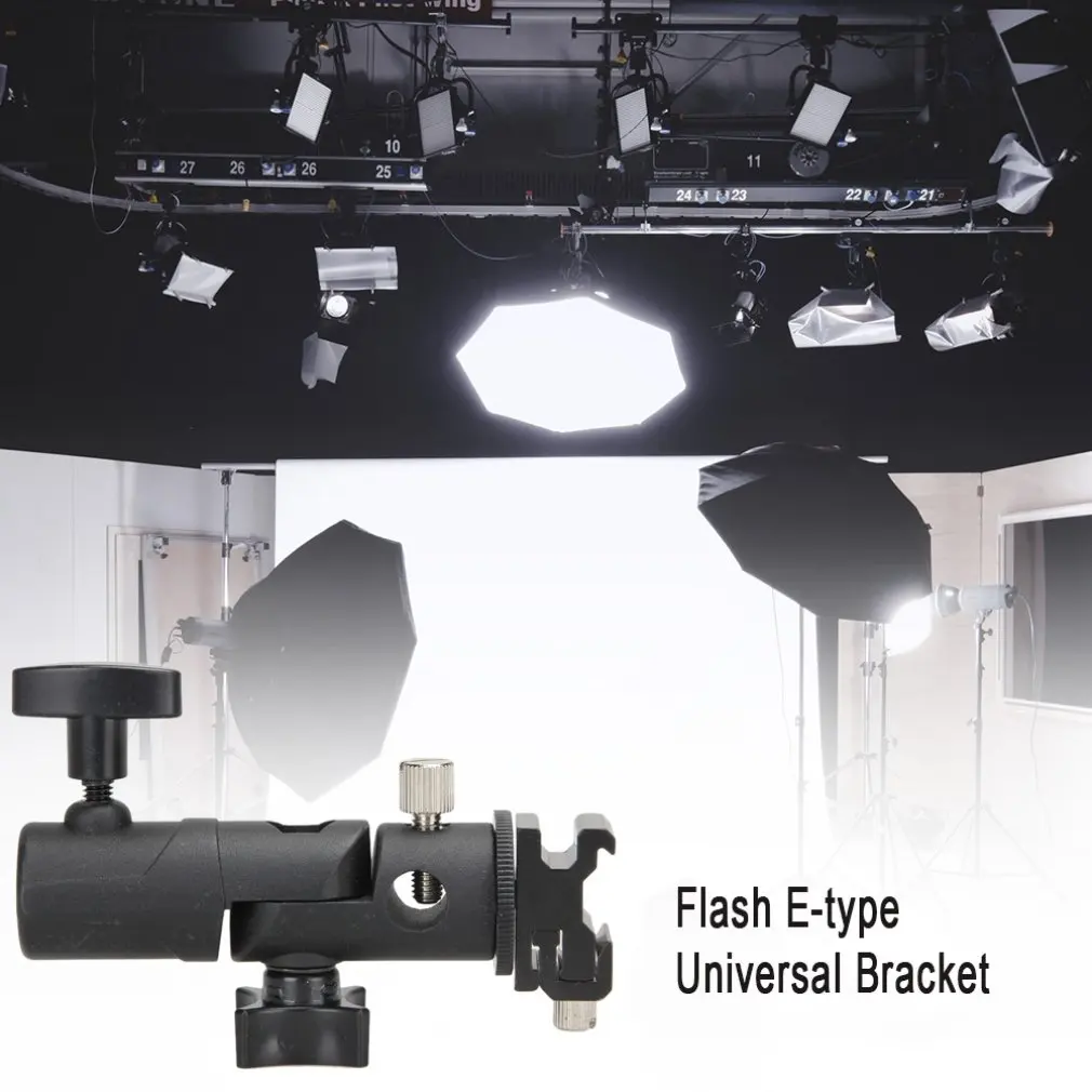 E Shape Universal Metal Flash Bracket Stand Hot Shoe Speedlite Umbrella Holder Umbrella Mount Adapter For Photo Studio
E Shape Universal Metal Flash Bracket Stand Hot Shoe Speedlite Umbrella Holder Umbrella Mount Adapter For Photo Studio