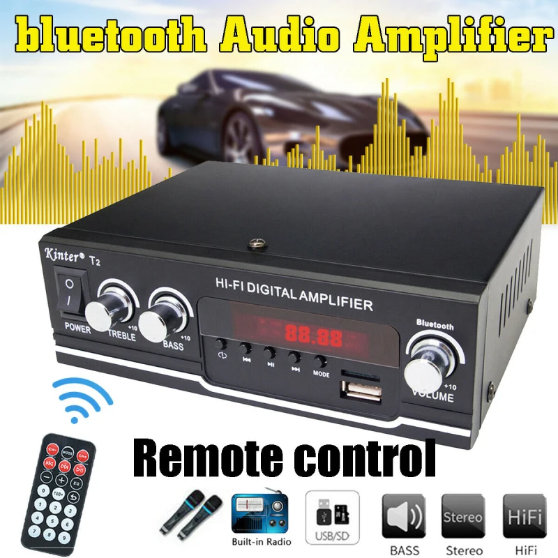 Bluetooth Power Amplifier Car Home Theater Digital Power Amplifier Audio for Speaker Treble HIFI Bass Control FM USB SD
Bluetooth Power Amplifier Car Home Theater Digital Power Amplifier Audio for Speaker Treble HIFI Bass Control FM USB SD