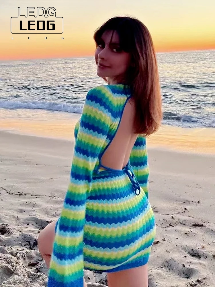 LEDP Y2K Party Mini Dress 2022 Striped Knit Beach Dress Feminine Fitted Backless Long Sleeve Summer Vacation Casual Dress
LEDP Y2K Party Mini Dress 2022 Striped Knit Beach Dress Feminine Fitted Backless Long Sleeve Summer Vacation Casual Dress
