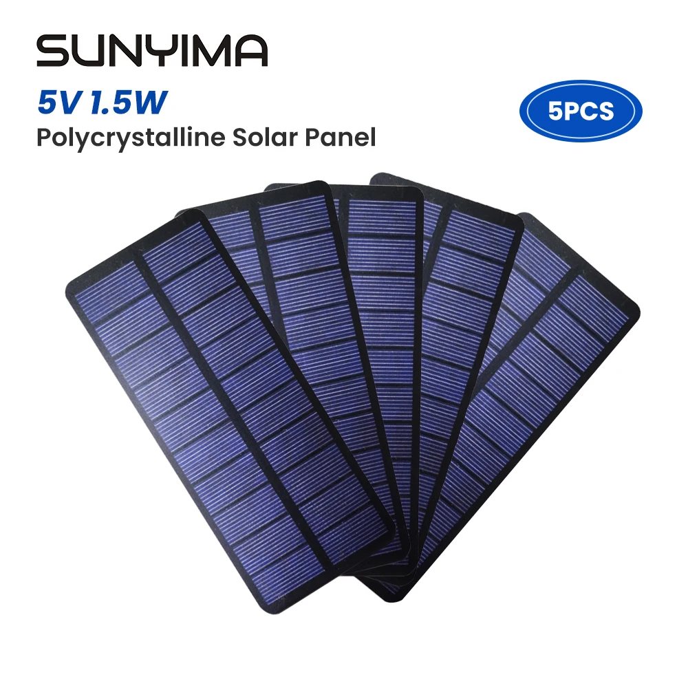 5pcs SUNYIMA Polycrystalline PET Solar Panel 160*66 5V1.5W Home Outdoor Solar Generator Polycrystalline Solar Cells
5pcs SUNYIMA Polycrystalline PET Solar Panel 160*66 5V1.5W Home Outdoor Solar Generator Polycrystalline Solar Cells