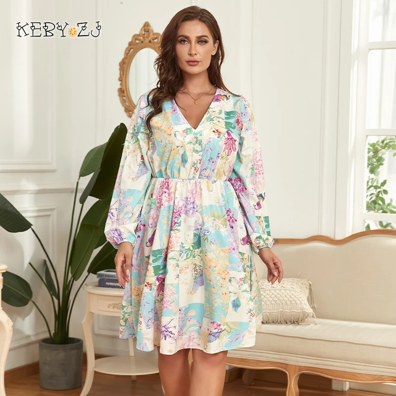 KEBY ZJ Plus Size Women Clothing V Neck Floral Print Lantern Sleeve Dress 3XL 4XL Spring Fall Casual Elastic A-Line Midi Dresses
KEBY ZJ Plus Size Women Clothing V Neck Floral Print Lantern Sleeve Dress 3XL 4XL Spring Fall Casual Elastic A-Line Midi Dresses
