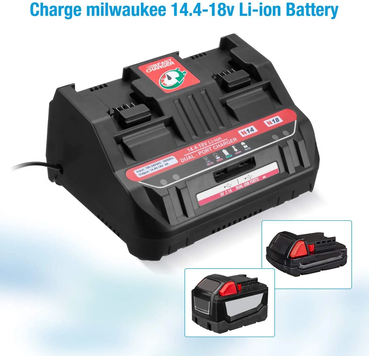 Портативное зарядное устройство N14 N18 для Li-Ion аккумуляторов Milwaukee 12 В 14,4 в 18 в M18 48 -11-24xx серия li-ion батарея 6A зарядный ток
Портативное зарядное устройство N14 N18 для Li-Ion аккумуляторов Milwaukee 12 В 14,4 в 18 в M18 48 -11-24xx серия li-ion батарея 6A зарядный ток