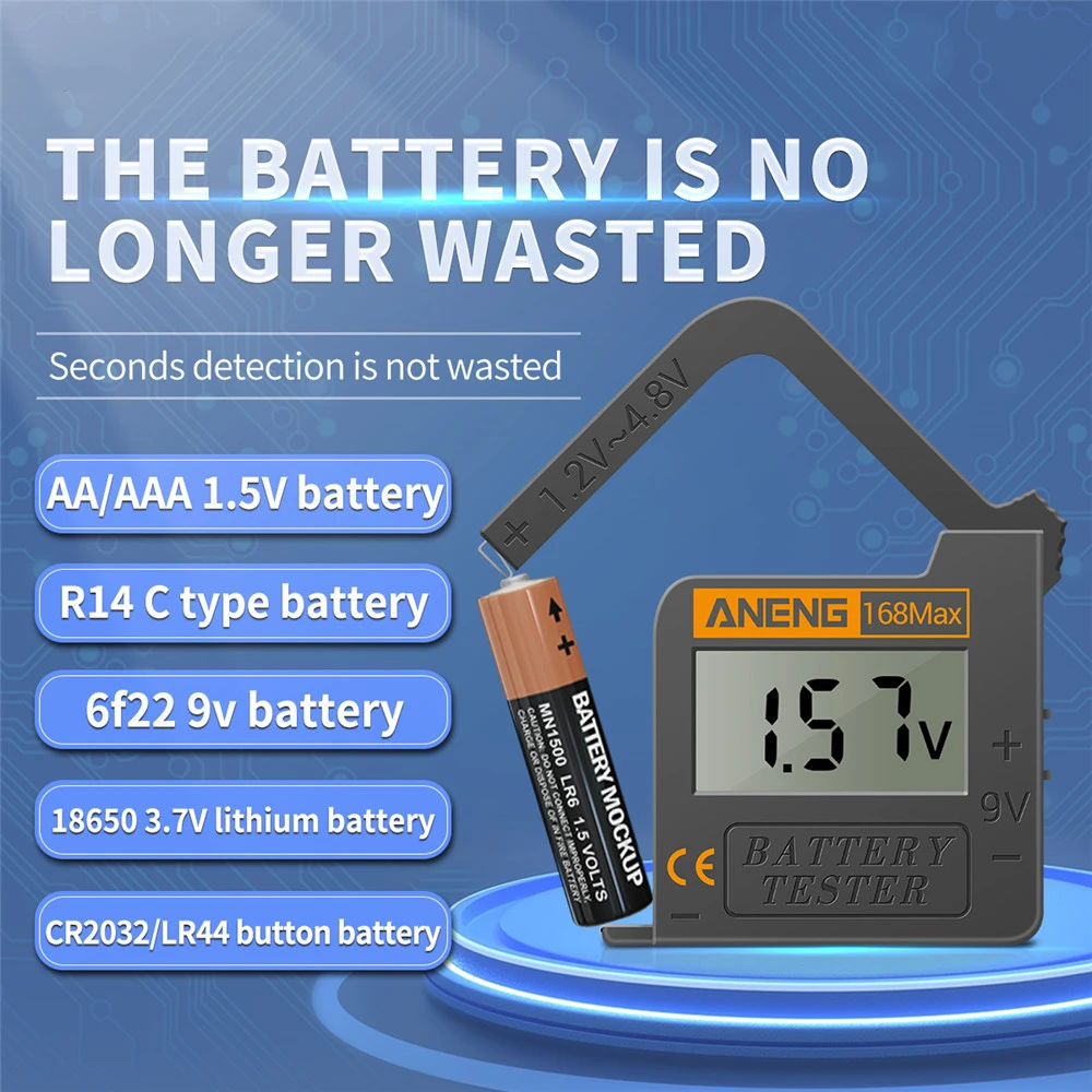ANENG Battery Tester Battery Capacity Checker For AA AAA 9V 1.5V Button Cell Battery Test The Condition Of Your Battery
ANENG Battery Tester Battery Capacity Checker For AA AAA 9V 1.5V Button Cell Battery Test The Condition Of Your Battery