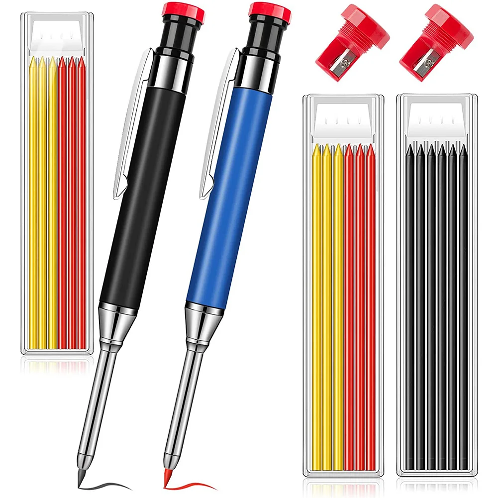 Metal Carpenter Pencil With Refill Leads Built-In Sharpener For Deep Hole Marker Woodworking Line Drawing Pen Construction Tools
Metal Carpenter Pencil With Refill Leads Built-In Sharpener For Deep Hole Marker Woodworking Line Drawing Pen Construction Tools