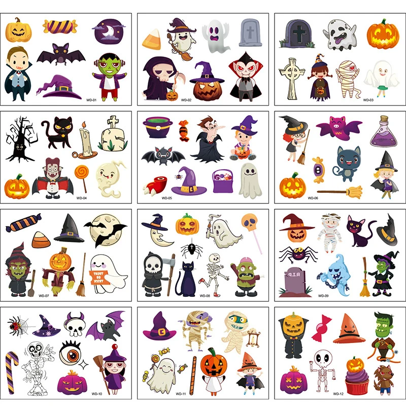 12 Pcs Children Temporary Tattoos Face Arm Cartoon Halloween Tattoo Stickers Waterproof Funny Ghost Pumpkin Temporary Stickers
12 Pcs Children Temporary Tattoos Face Arm Cartoon Halloween Tattoo Stickers Waterproof Funny Ghost Pumpkin Temporary Stickers