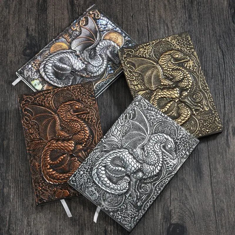 

Retro Embossed Evil Dragon Dinosaur European Handmade Leather Metal Threedimensional Meeting Notes Notepad Notebook Friends Gift