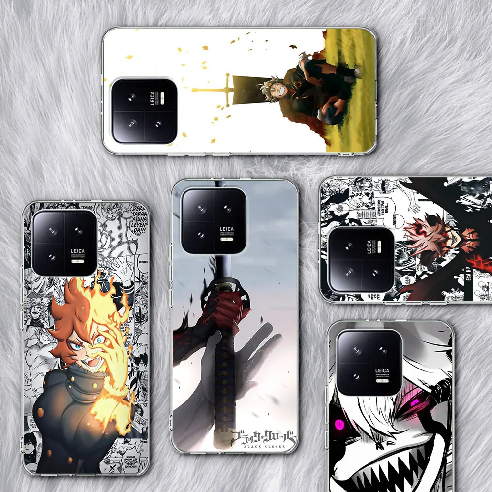 

Phone Case for Xiaomi Mi 13 12T 11 Ultra 12 11T 10T 9T Pro Note 10 9 A2 CC9 8 Lite 11i TPU Transparent Cover Anime Black Clover