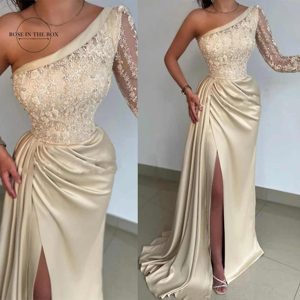 2023 Elegant One Shoulder Evening Dresses Lace Long Sleeve Beaded Satin Formal Prom Gowns For Women Robe de Soiree
2023 Elegant One Shoulder Evening Dresses Lace Long Sleeve Beaded Satin Formal Prom Gowns For Women Robe de Soiree