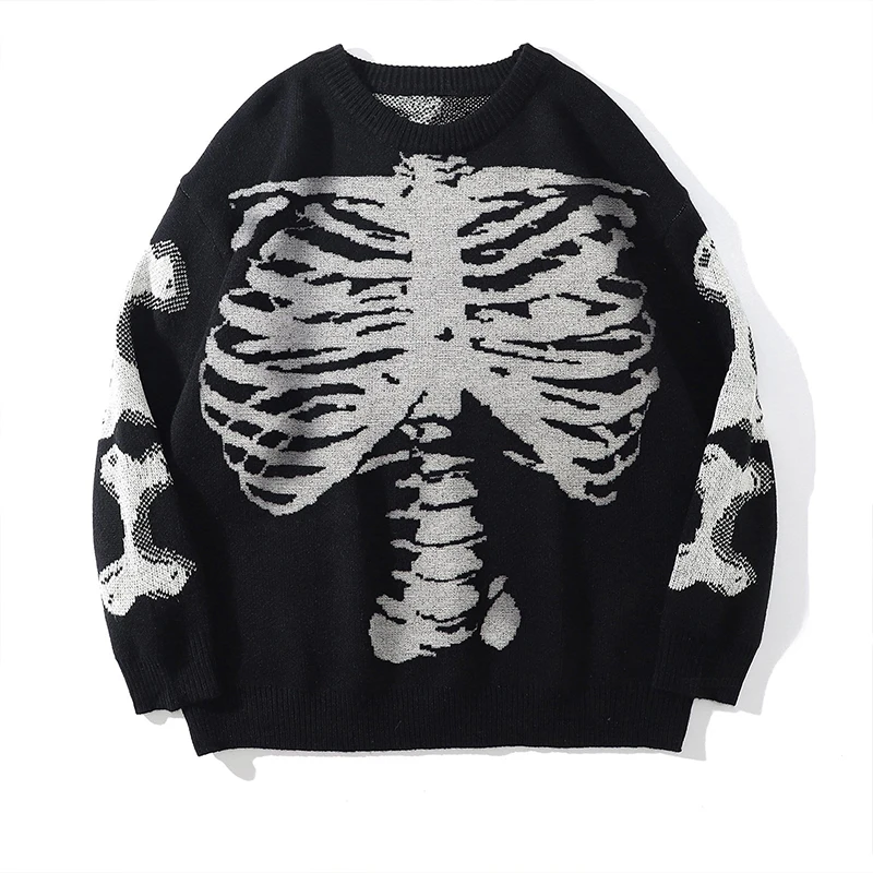 Retro Gothic Wild Oversized Sweaters Black Loose Skeleton Bone Women Y2k Vintage Knitted Sweater Autumn Pullover Couples Unisex
Retro Gothic Wild Oversized Sweaters Black Loose Skeleton Bone Women Y2k Vintage Knitted Sweater Autumn Pullover Couples Unisex