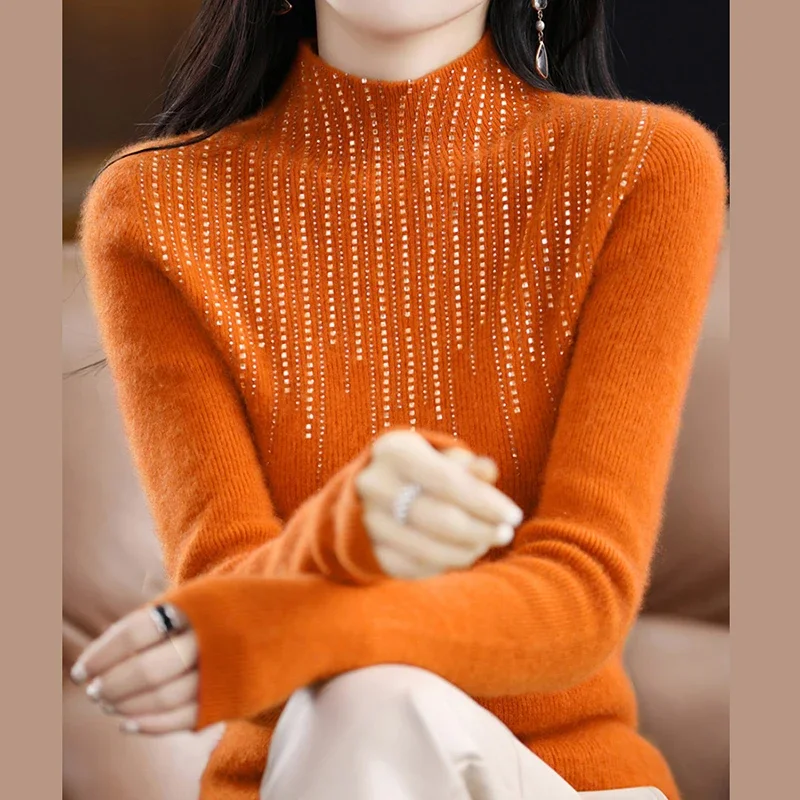 

Korean Fashion Diamonds Cashmere Sweater Women 2023 Autumn Winter Womens Clothing Long Sleeve Top Sweaters Sueter Invierno Mujer