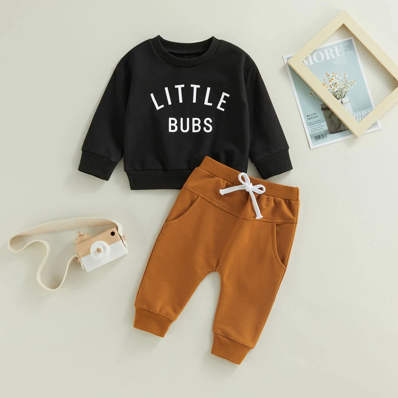 Infant Baby Boys 2 Pieces Outfit Letter Print Round Neck Long Sleeve Sweatshirts Tops + Solid Color Long Pants Set
Infant Baby Boys 2 Pieces Outfit Letter Print Round Neck Long Sleeve Sweatshirts Tops + Solid Color Long Pants Set