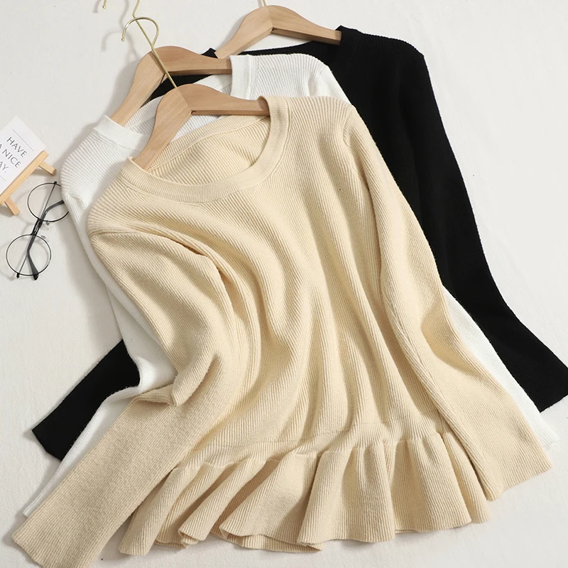 Hikigawa Chic Fashion Women Autumn Sweet Ruffled Under O Neck Knit Sweater Solid Bottoming Long Sleeve Loose Pullover Top Mujer
Hikigawa Chic Fashion Women Autumn Sweet Ruffled Under O Neck Knit Sweater Solid Bottoming Long Sleeve Loose Pullover Top Mujer