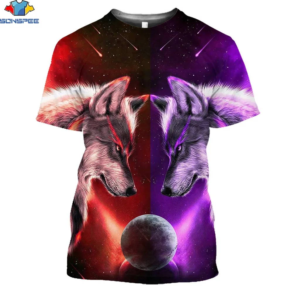 

SONSPEE Lovers Wolf T Shirt Men's T-shirts for Men Top Tee Short Sleeve Camiseta O-neck 3d Print Tshirt Branded Fashion Casual