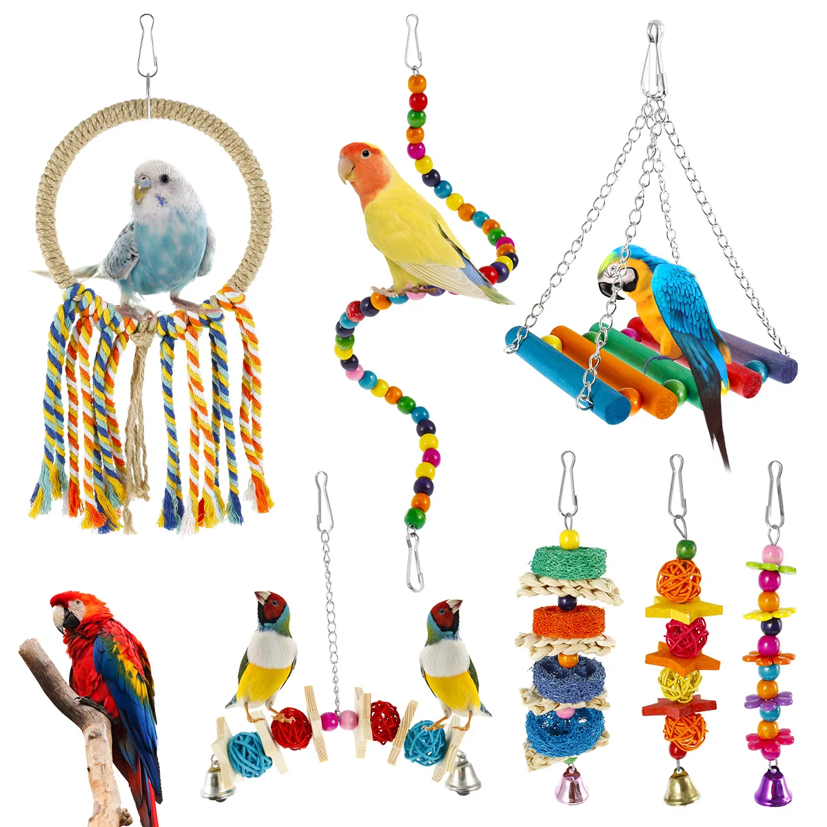7Pcs Bird Parrot Toy Wood Colorful Bird Swing Toy Hanging Parrot Chewing Toy Parrot Playing Training Toy for Parakeets
7Pcs Bird Parrot Toy Wood Colorful Bird Swing Toy Hanging Parrot Chewing Toy Parrot Playing Training Toy for Parakeets