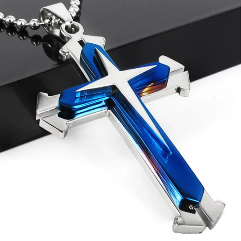 Titanium Steel Punk Necklace Three Layers Open Men's Cross Necklace Jesus Titanium Steel Black Blue Pendant
Titanium Steel Punk Necklace Three Layers Open Men's Cross Necklace Jesus Titanium Steel Black Blue Pendant
