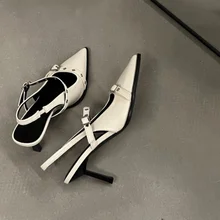 2023 Summer New Brand Women Sandal Fashion Pointed Toe Shallow Buckle Ladies Dress Slingback Sandals High Heel Mules