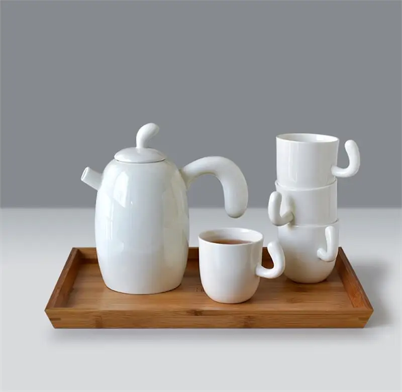 

Набор чайников и чашек из чистого белого костяного фарфора, фарфоровый чайный набор, японские керамические чайные чашки, кофейные кружки из чистого белого фарфора