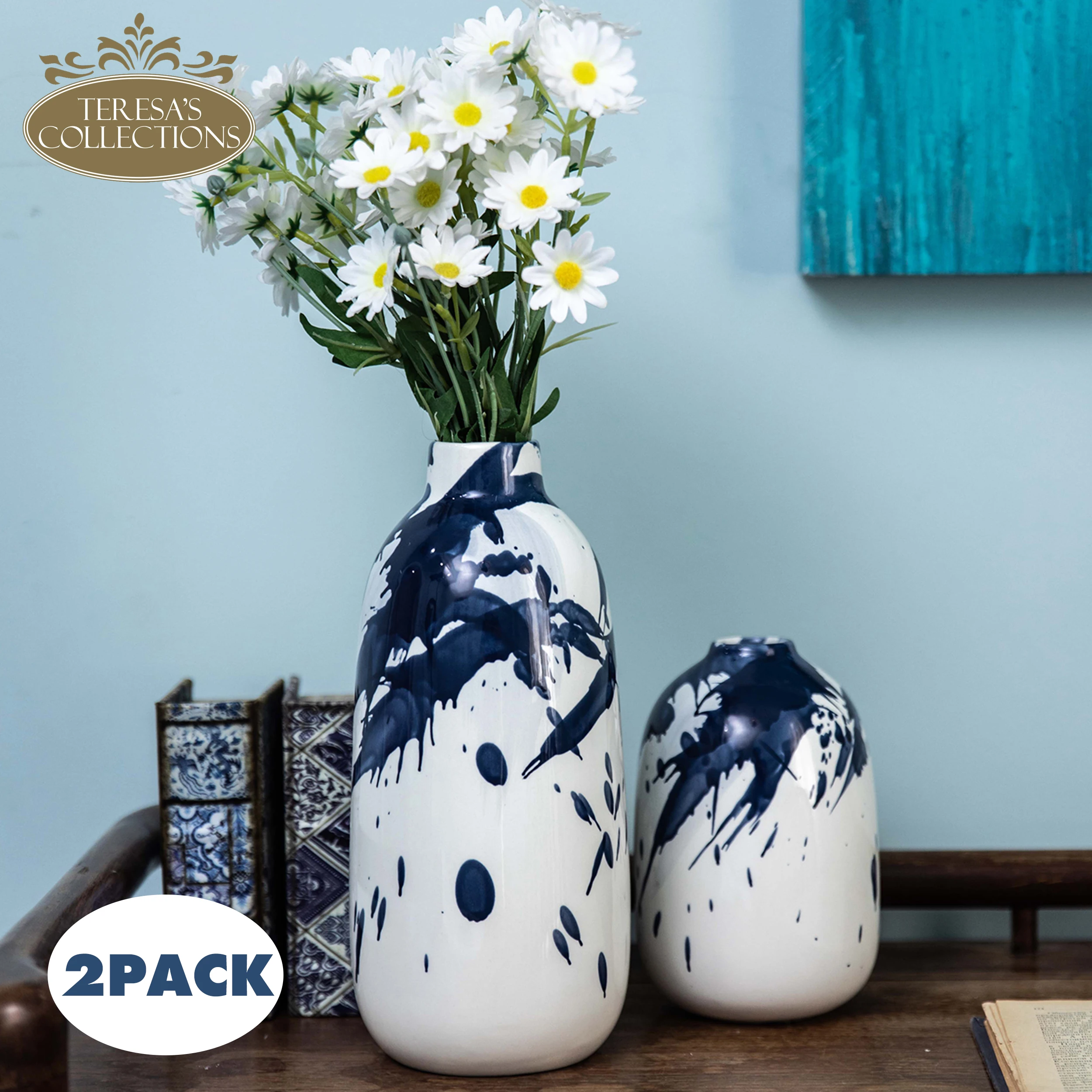 TERESA'S COLLECTIONS Ceramic Vase Blue White Oriental Vases Glazed Decorative Flower Vase for Living Room Home Decor
TERESA'S COLLECTIONS Ceramic Vase Blue White Oriental Vases Glazed Decorative Flower Vase for Living Room Home Decor