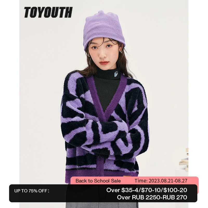 Toyouth Women Plush Knit Cardigan 2022 Winter Long Sleeve V Neck Loose Sweaters with Button Zebra Print Purple Casual Chic Tops
Toyouth Women Plush Knit Cardigan 2022 Winter Long Sleeve V Neck Loose Sweaters with Button Zebra Print Purple Casual Chic Tops