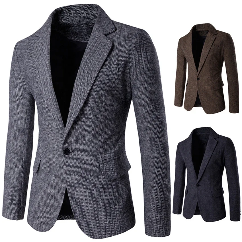 

Весенне-осенний мужской повседневный стильный костюм Одежда для джентльмена на одной пуговице мужское серое пальто