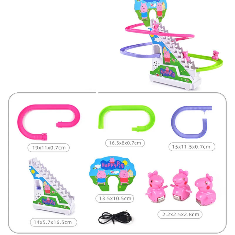 Piggy stair climbing power supply version acousto-optic slide track electric stair climbing children's track toy
Piggy stair climbing power supply version acousto-optic slide track electric stair climbing children's track toy