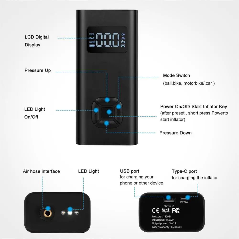 Portable Bicycle Pump USB Charging Inflation Pump LED Digital Display Tire Inflation Basketball Air Pump Cycling Accessories
Portable Bicycle Pump USB Charging Inflation Pump LED Digital Display Tire Inflation Basketball Air Pump Cycling Accessories