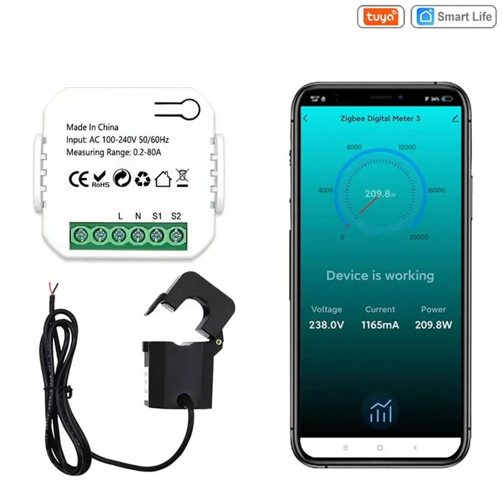 Tuya Smart Life WiFi/Zigbee Energy Meter 80A With Current Transformer Clamp KWh Power Monitor Electricity Statistics110V
Tuya Smart Life WiFi/Zigbee Energy Meter 80A With Current Transformer Clamp KWh Power Monitor Electricity Statistics110V