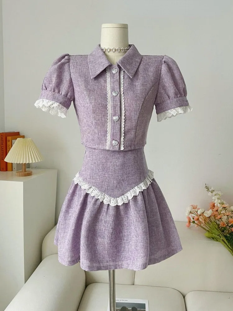 Korean Summer Two Piece Set Women Skirt Short Sleeve Crop Tops And High Waist Lace Side Mini A-line Skirt Suit Fashion Outfits
Korean Summer Two Piece Set Women Skirt Short Sleeve Crop Tops And High Waist Lace Side Mini A-line Skirt Suit Fashion Outfits