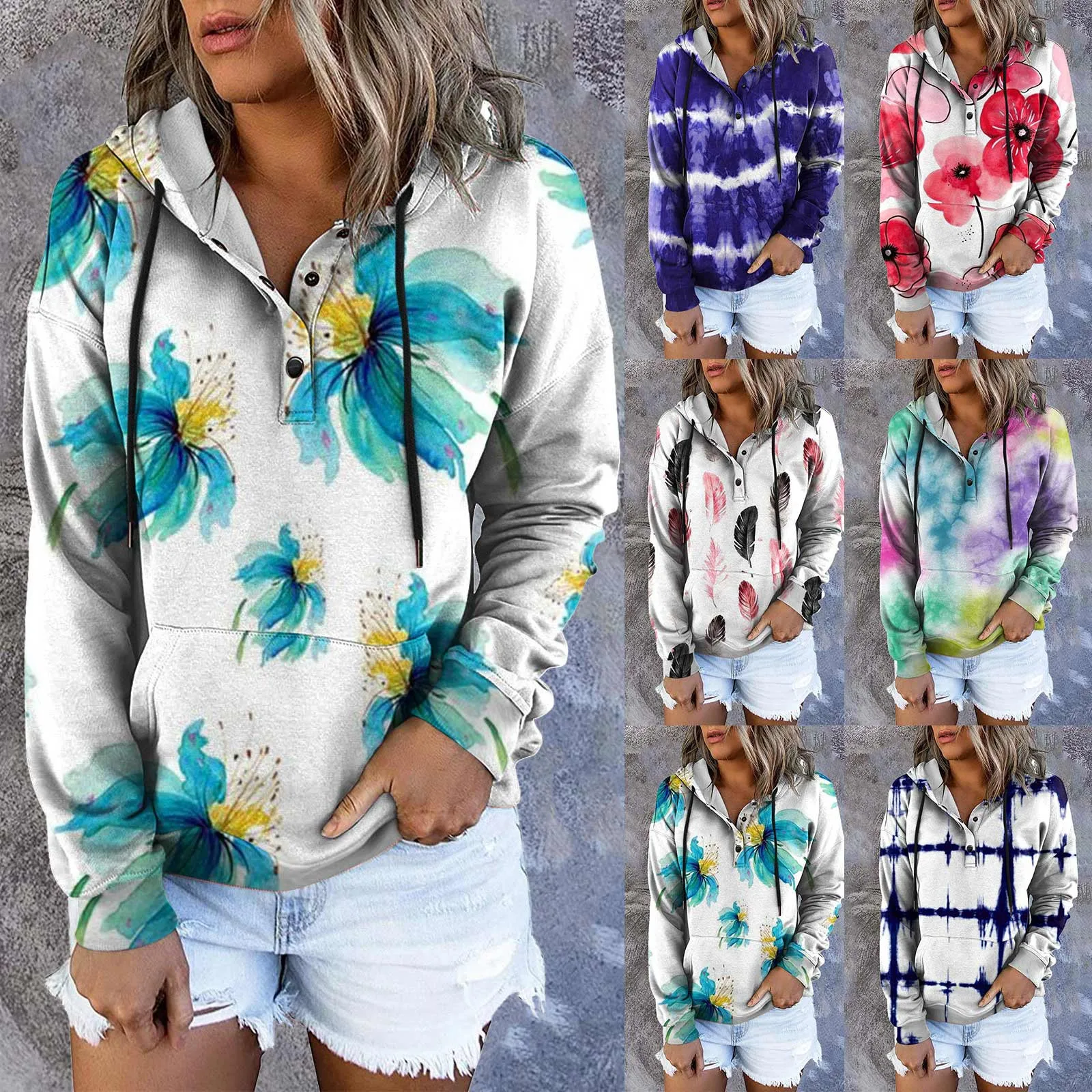 Womens Sweatshirt Casual Print Long Sleeve Hoodie Pullover Button Hoodie Pullover Fleece Hoodies Women
Womens Sweatshirt Casual Print Long Sleeve Hoodie Pullover Button Hoodie Pullover Fleece Hoodies Women