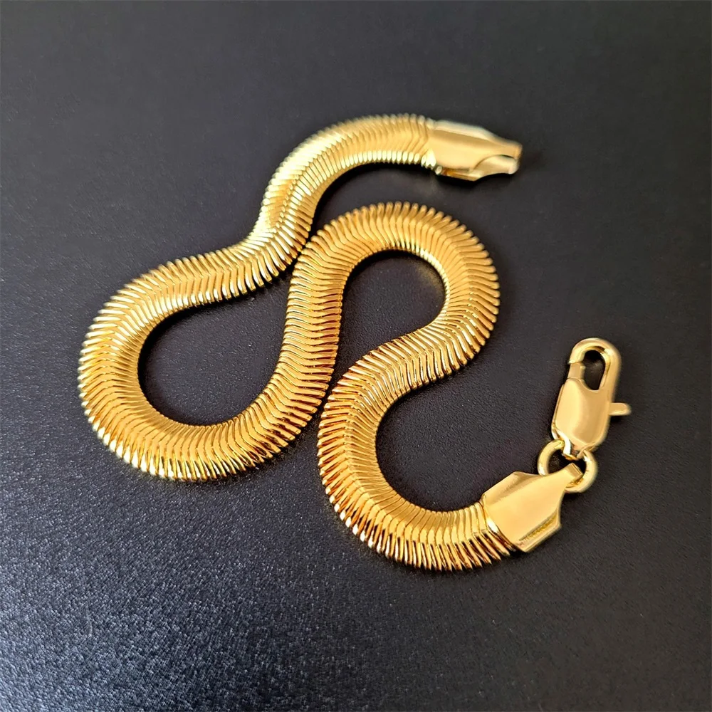 18K Gold GP Snake Chain Bracelets For Man Women 6mm Flat Soft Bracelet & Bangles Pulseira Trendy Jewelry Accesories Party Gifts
18K Gold GP Snake Chain Bracelets For Man Women 6mm Flat Soft Bracelet & Bangles Pulseira Trendy Jewelry Accesories Party Gifts