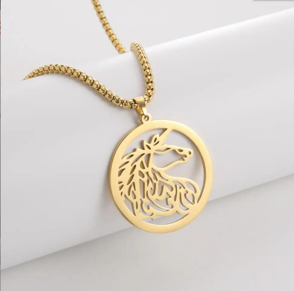 

1PC Stainless Steel Necklaces Sacred Unicorn Cartoon Pendant Charms Chain Choker Fashion Necklace For Women Jewelry F1351