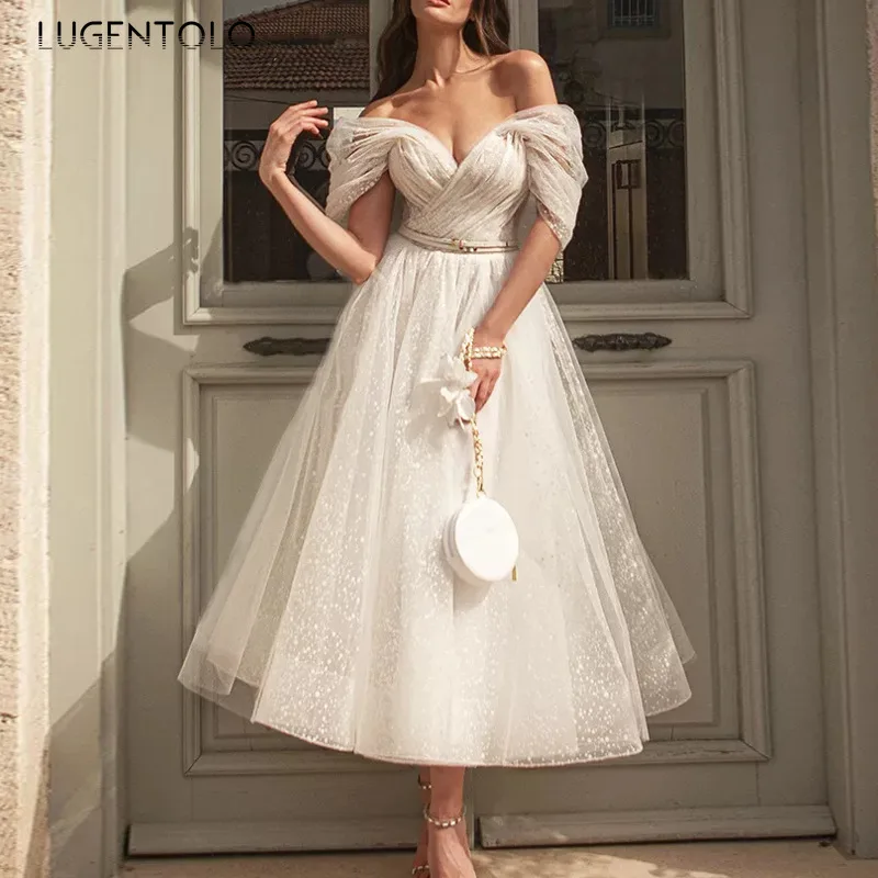 Women Party Dress Sexy Off The Shoulder Slim Mesh White Dresses Ladies Spring Summer Thin Gauze Big Swing Long Dress
Women Party Dress Sexy Off The Shoulder Slim Mesh White Dresses Ladies Spring Summer Thin Gauze Big Swing Long Dress