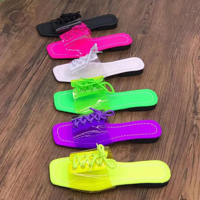 Transparent Bright Slippers Women's Square Toe Lace-up Flat Slides 2022 Summer Ladies Beach Sandals Size 36-43 zapatos de mujer
Transparent Bright Slippers Women's Square Toe Lace-up Flat Slides 2022 Summer Ladies Beach Sandals Size 36-43 zapatos de mujer